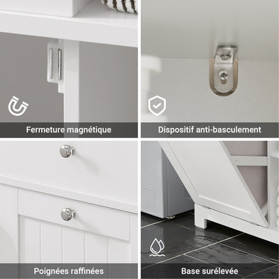 SoBuy BZR104-W Coloană pentru baie cu coș de rufe integrat – Dulap de depozitare 171 cm, 6 rafturi și 2 sertare, alb