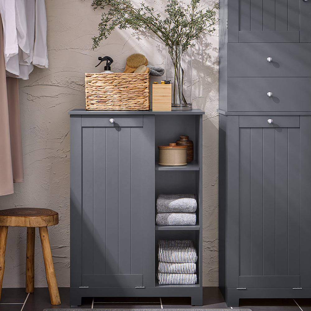 SoBuy BZR105-DG Meuble Bas Armoire à Linge avec Sac à Linge, Coffre à Linge, Porte Vêtement, Corbeille à Linge Sale