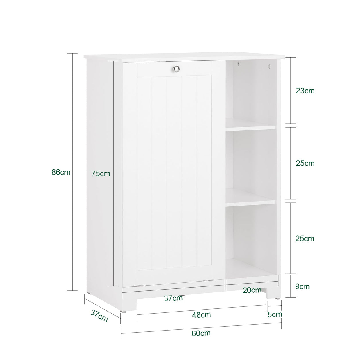 SoBuy BZR105-W Dulap de Baie cu Coșuri de Rufe – Dulap Inferior de Baie cu Coș Rabatabil și 3 Rafturi, Coș de Rufe, Lemn, Alb, 60x37x86 cm
