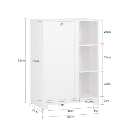 SoBuy BZR105-W Dulap de Baie cu Coșuri de Rufe – Dulap Inferior de Baie cu Coș Rabatabil și 3 Rafturi, Coș de Rufe, Lemn, Alb, 60x37x86 cm