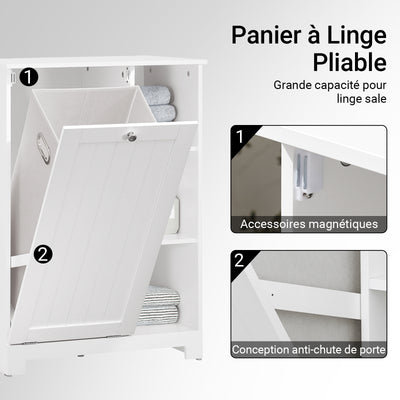 SoBuy BZR105-W Dulap de Baie cu Coșuri de Rufe – Dulap Inferior de Baie cu Coș Rabatabil și 3 Rafturi, Coș de Rufe, Lemn, Alb, 60x37x86 cm