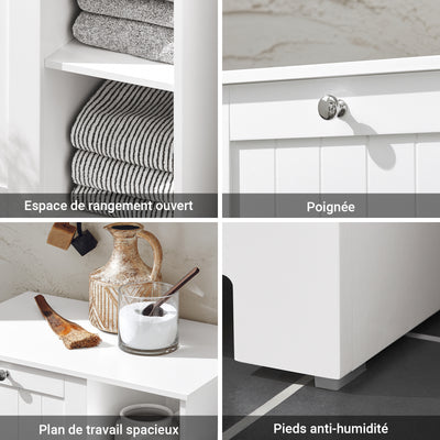 SoBuy BZR105-W Dulap de Baie cu Coșuri de Rufe – Dulap Inferior de Baie cu Coș Rabatabil și 3 Rafturi, Coș de Rufe, Lemn, Alb, 60x37x86 cm