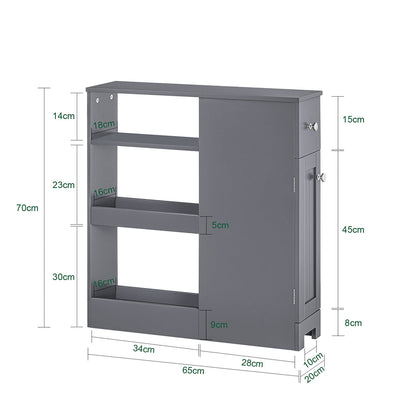 SoBuy BZR106-DG Armoire Étroit Armoire Toilettes WC Compact sur Roulettes Support Papier Toilette Chariot de Stockage Polyvalente
