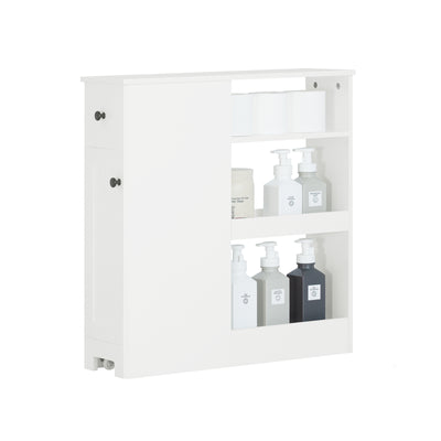 SoBuy BZR106-W Meuble de Rangement Salle de Bain Étroit sur Roulettes, Support Papier Toilette, Armoire Toilettes WC Compact 