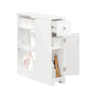 SoBuy BZR106-W Dulap de depozitare baie îngust pe roți, Suport hârtie igienică, Dulap WC compact, Cărucior de depozitare