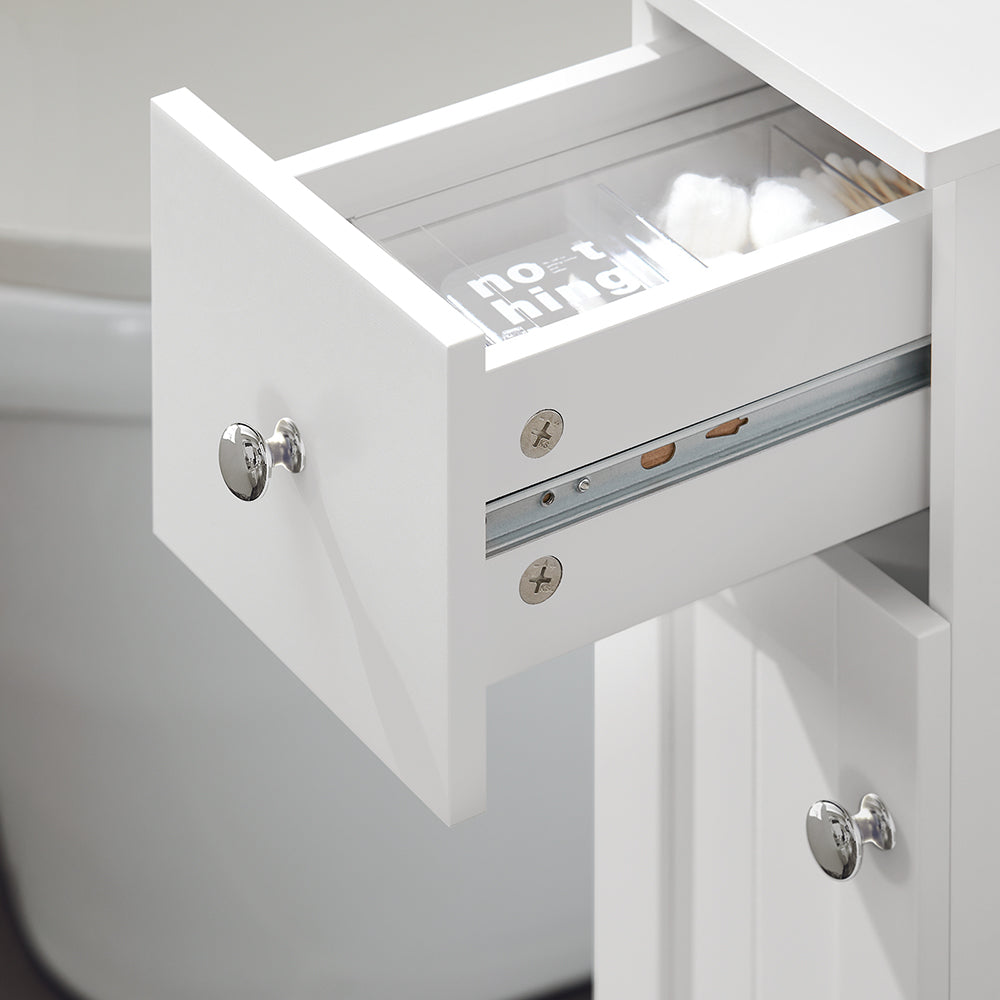 SoBuy BZR106-W Dulap de depozitare baie îngust pe roți, Suport hârtie igienică, Dulap WC compact, Cărucior de depozitare