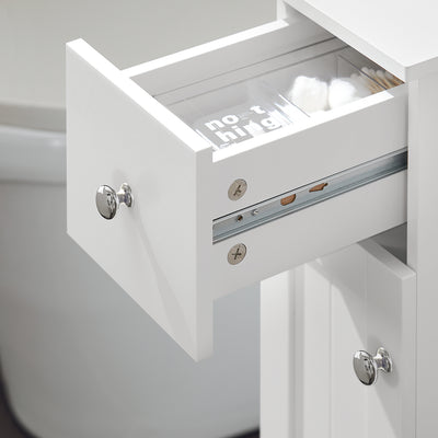 SoBuy BZR106-W Dulap de depozitare baie îngust pe roți, Suport hârtie igienică, Dulap WC compact, Cărucior de depozitare