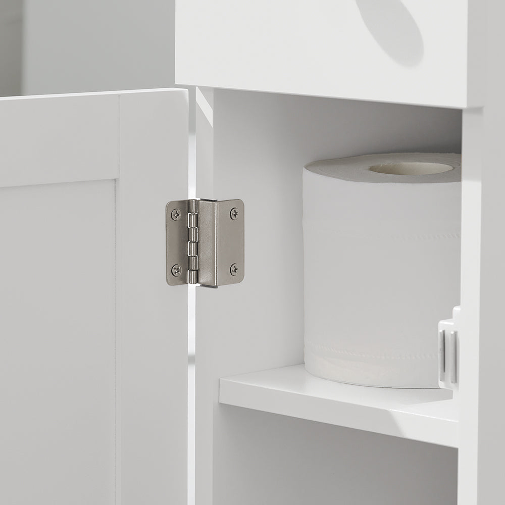 SoBuy BZR106-W Dulap de depozitare baie îngust pe roți, Suport hârtie igienică, Dulap WC compact, Cărucior de depozitare