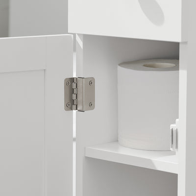 SoBuy BZR106-W Dulap de depozitare baie îngust pe roți, Suport hârtie igienică, Dulap WC compact, Cărucior de depozitare