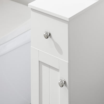 SoBuy BZR106-W Dulap de depozitare baie îngust pe roți, Suport hârtie igienică, Dulap WC compact, Cărucior de depozitare