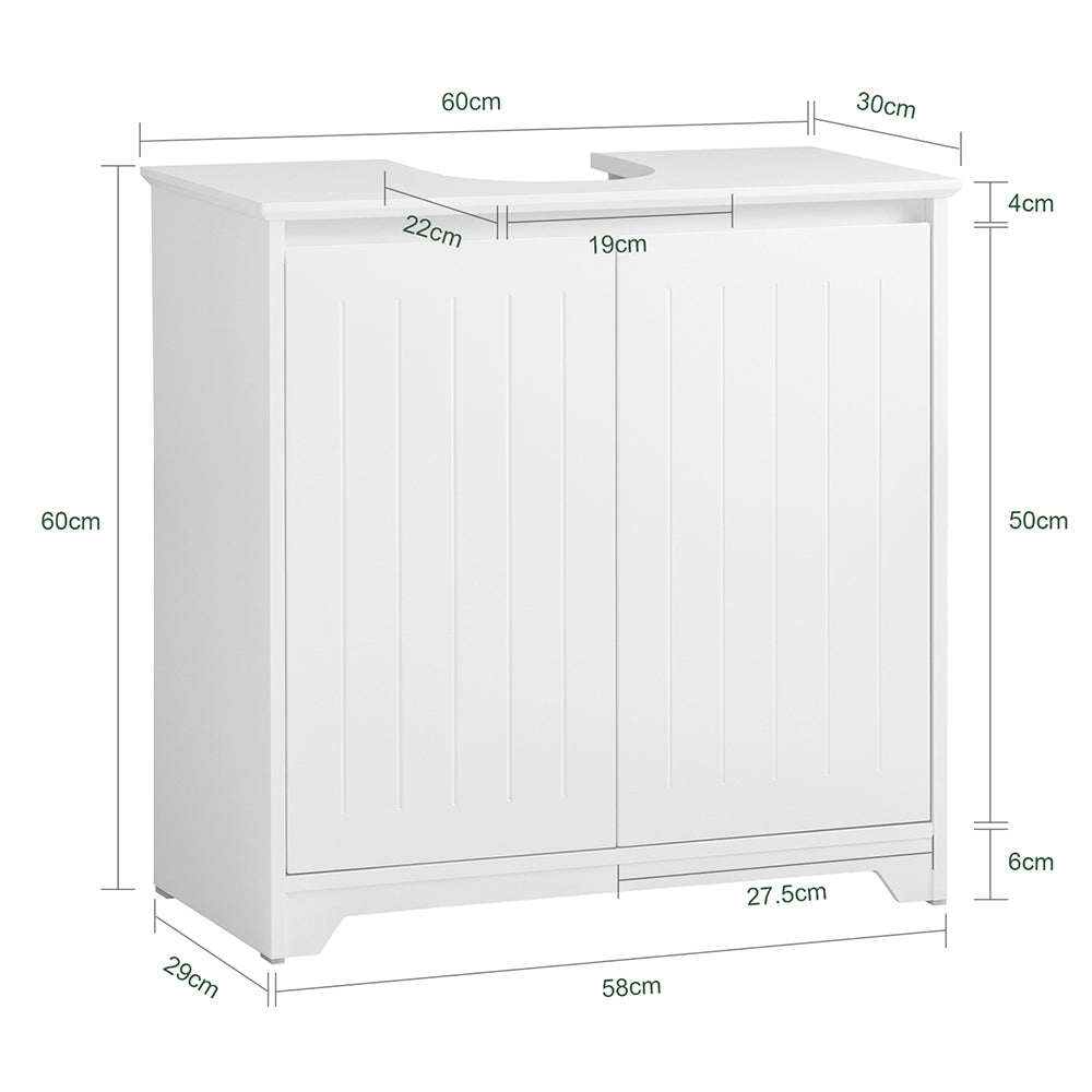 SoBuy BZR108-II-W Dulap sub chiuvetă pentru baie, Dulap sub lavoar, Dulap sub lavoar (chiuvetă), Dulap sub chiuvetă de bucătărie, Mască lavoar cu 2 uși, 60x30x60 cm, Alb