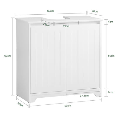 SoBuy BZR108-II-W Dulap sub chiuvetă pentru baie, Dulap sub lavoar, Dulap sub lavoar (chiuvetă), Dulap sub chiuvetă de bucătărie, Mască lavoar cu 2 uși, 60x30x60 cm, Alb