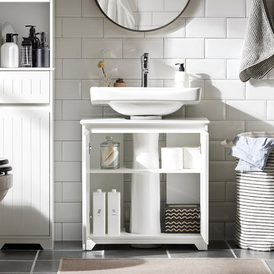 SoBuy BZR108-II-W Dulap sub chiuvetă pentru baie, Dulap sub lavoar, Dulap sub lavoar (chiuvetă), Dulap sub chiuvetă de bucătărie, Mască lavoar cu 2 uși, 60x30x60 cm, Alb