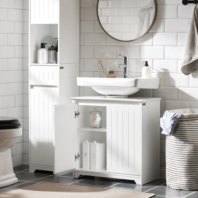 SoBuy BZR108-II-W Dulap sub chiuvetă pentru baie, Dulap sub lavoar, Dulap sub lavoar (chiuvetă), Dulap sub chiuvetă de bucătărie, Mască lavoar cu 2 uși, 60x30x60 cm, Alb