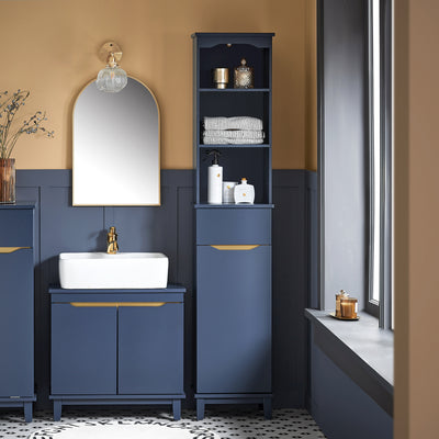 SoBuy BZR112-B Dulap de baie tip coloană, cu 3 rafturi deschise, dulap cu ușă și sertar, mobilier mic de depozitare pentru baie, pentru spații înguste, 35 x 30 x 170 cm
