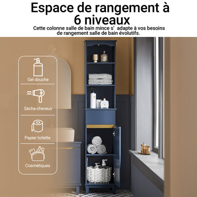 SoBuy BZR112-B Dulap de baie tip coloană, cu 3 rafturi deschise, dulap cu ușă și sertar, mobilier mic de depozitare pentru baie, pentru spații înguste, 35 x 30 x 170 cm