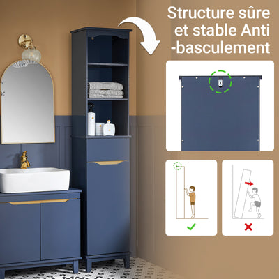 SoBuy BZR112-B Dulap de baie tip coloană, cu 3 rafturi deschise, dulap cu ușă și sertar, mobilier mic de depozitare pentru baie, pentru spații înguste, 35 x 30 x 170 cm