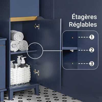 SoBuy BZR112-B Dulap de baie tip coloană, cu 3 rafturi deschise, dulap cu ușă și sertar, mobilier mic de depozitare pentru baie, pentru spații înguste, 35 x 30 x 170 cm