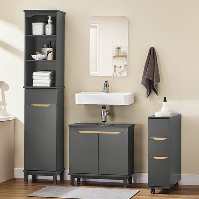 SoBuy BZR112-DG Meuble Colonne de Salle de Bain, Armoire Haute, Étagère de Rangement, Placard de Rangement