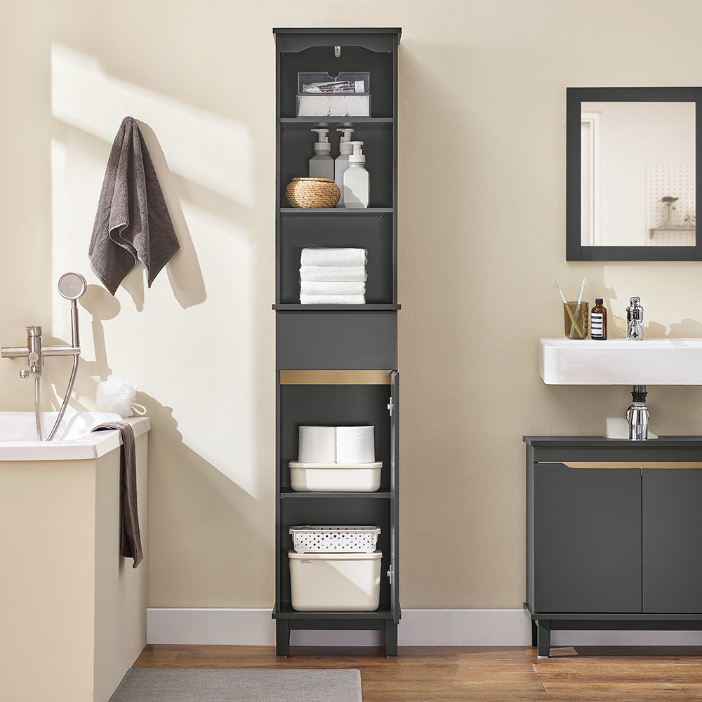 SoBuy BZR112-DG Meuble Colonne de Salle de Bain, Armoire Haute, Étagère de Rangement, Placard de Rangement