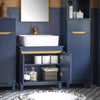 SoBuy BZR113-B Meuble sous-Lavabo – Armoire de Salle de Bain avec Portes – Meuble sous-Vasque, Placard de Rangement Étroit en Bois pour Petits Espaces, Bleu foncé, 60 x 59 x 30 cm