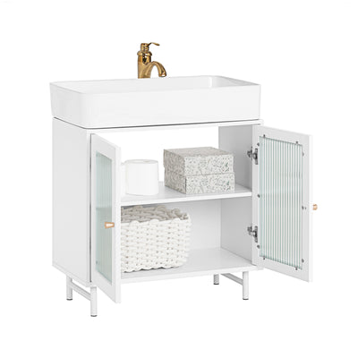 SoBuy BZR115-W Meuble sous Lavabo Salle de Bain, Meuble sous Évier, Armoire de Rangement pour Vasque sur Pieds avec 2 Portes 
