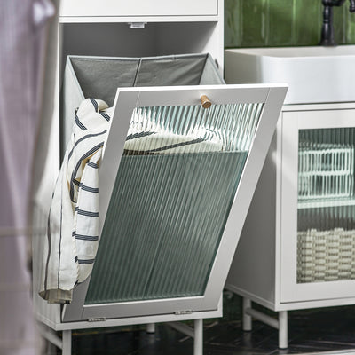 SoBuy BZR116-W Armoire à Linge avec Sac à Linge Corbeille à Linge Panier à Linge Amovible Meuble Bas de Salle de Bain