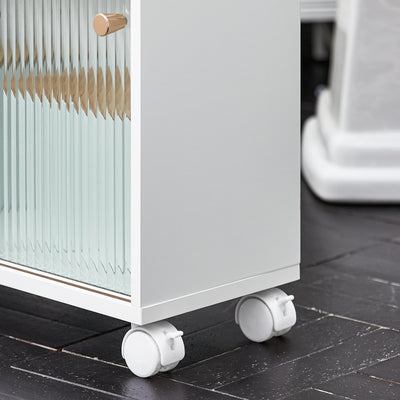 SoBuy BZR117-W Armoire WC Toilettes, Meuble Étroit Salle de Bain sur Roulettes, Support Papier Toilette avec 2 Portes Coulissantes en Verre