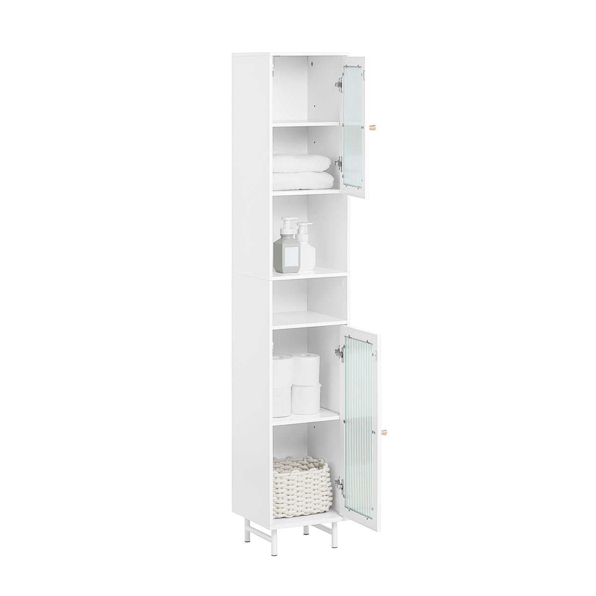 SoBuy BZR118-W Meuble Colonne de Salle de Bain Étagère étroite Armoire Haute Placard de Rangement avec 2 Portes en Verre, 2 C