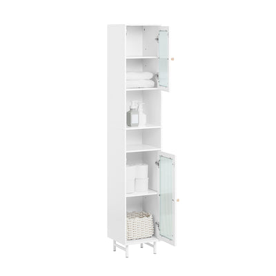 SoBuy BZR118-W Meuble Colonne de Salle de Bain Étagère étroite Armoire Haute Placard de Rangement avec 2 Portes en Verre, 2 C