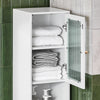 SoBuy BZR118-W Meuble Colonne de Salle de Bain Étagère étroite Armoire Haute Placard de Rangement avec 2 Portes en Verre, 2 Compartiments Ouverts