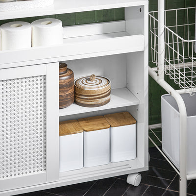 SoBuy BZR119-W Dulap Compact pentru WC Toaletă, Mobil pe Roți, Îngust, Suport Hârtie Igienică