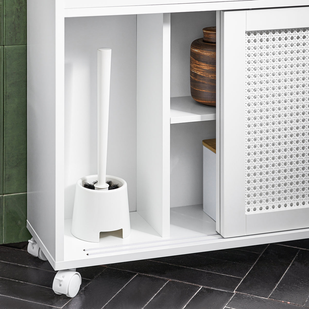 SoBuy BZR119-W Dulap Compact pentru WC Toaletă, Mobil pe Roți, Îngust, Suport Hârtie Igienică