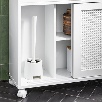 SoBuy BZR119-W Dulap Compact pentru WC Toaletă, Mobil pe Roți, Îngust, Suport Hârtie Igienică