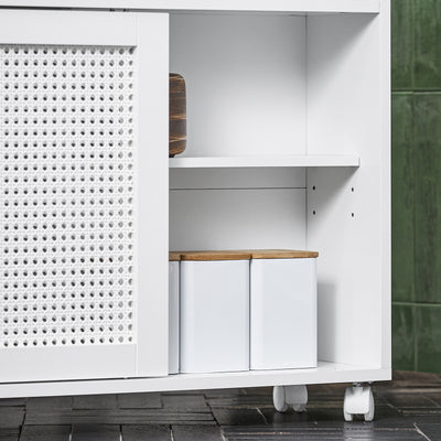 SoBuy BZR119-W Dulap Compact pentru WC Toaletă, Mobil pe Roți, Îngust, Suport Hârtie Igienică