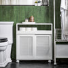 SoBuy BZR119-W Armoire WC Toilettes Compact Roulante Salle de Bain Étroit sur roulettes, Support Papier Toilette