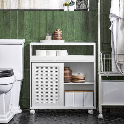 SoBuy BZR119-W Dulap Compact pentru WC Toaletă, Mobil pe Roți, Îngust, Suport Hârtie Igienică