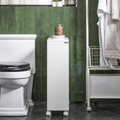 SoBuy BZR119-W Dulap Compact pentru WC Toaletă, Mobil pe Roți, Îngust, Suport Hârtie Igienică