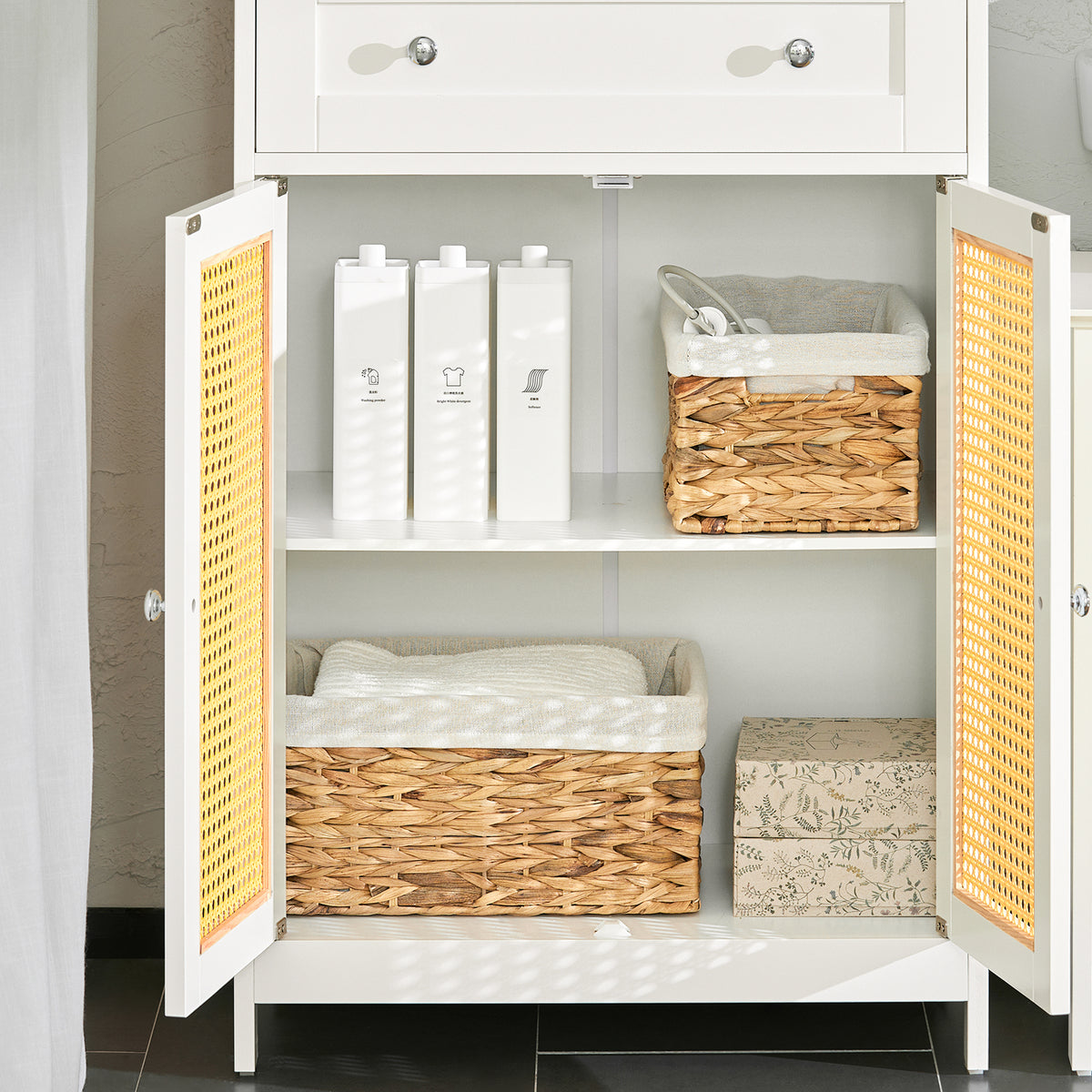 SoBuy BZR120-W Meuble Bas de Salle de Bain Armoire Toilette Commode Meuble de Rangement  avec 1 Tiroir et 2 Portes