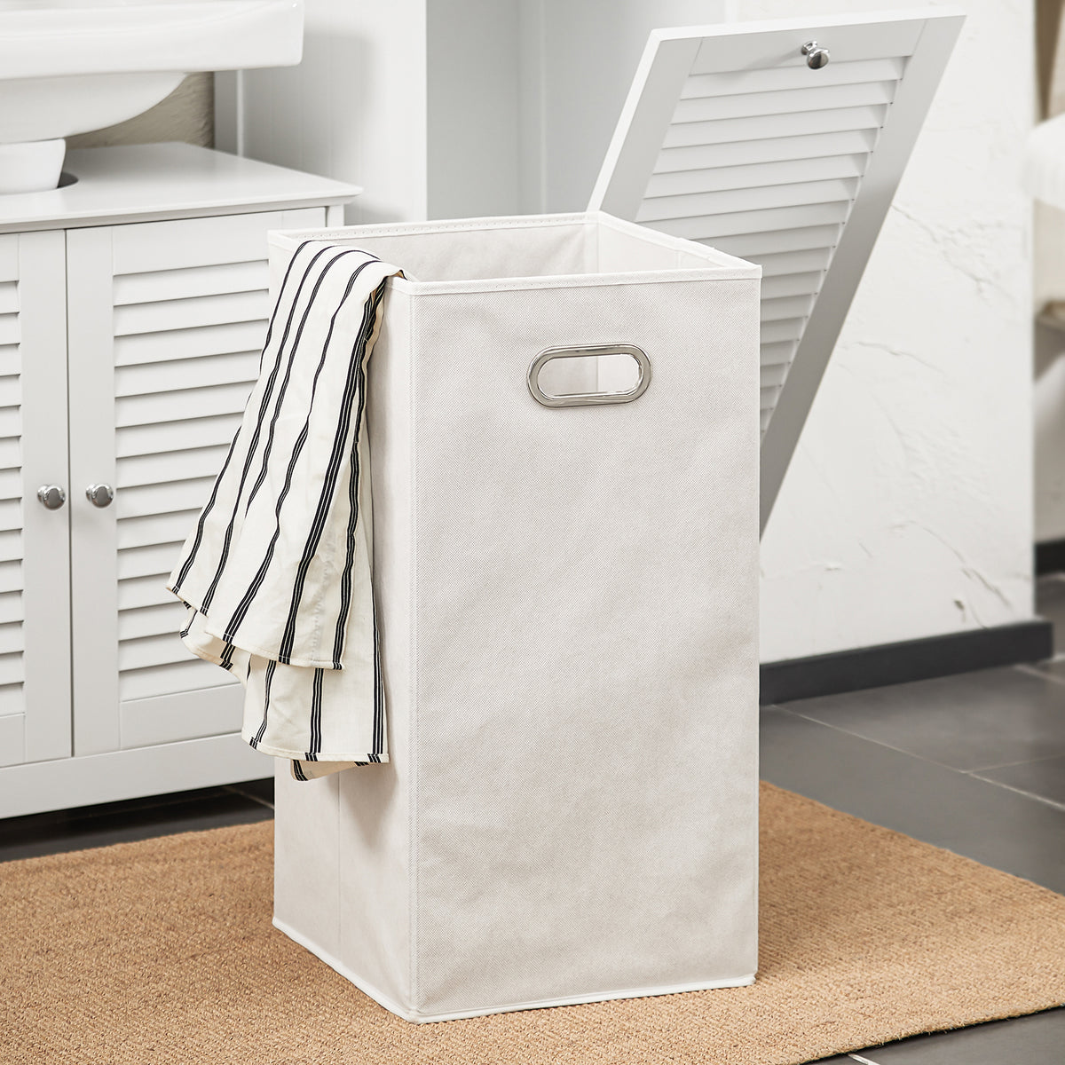 SoBuy BZR124-W Colonne de Salle de Bain avec Panier à Linge Amovible – 40 cm, Blanc