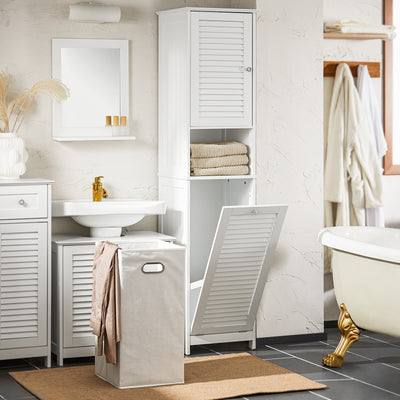 SoBuy BZR124-W Colonne de Salle de Bain avec Panier à Linge Amovible – 40 cm, Blanc