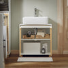 SoBuy BZR125-W Mobilier pentru baie sub lavoar, Mobilier sub chiuvetă cu 2 uși din bambus, Dulap de depozitare sub chiuvetă de bucătărie, L60 x P30 x H61 cm