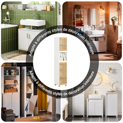 SoBuy BZR127-W Colonne Salle de Bain Rangement Fonctionnel et Compact, Gain de Place, pour Salle de Bain et WC – L33×P33×H165 cm, Bambou, Blanc et Naturel