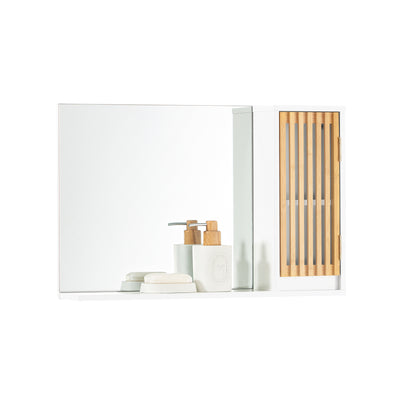 SoBuy BZR128-W Miroir de Salle de Bain avec Étagère Plateau Commode Armoire Murale Miroir Mural Meuble Salle de Bain Suspendu