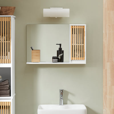 SoBuy BZR128-W Oglindă de baie cu raft, Comodă, Dulap de perete, Oglindă de perete, Mobilier de baie suspendat, Dulap de perete