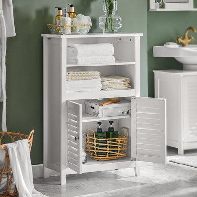 SoBuy BZR13-W Armoire de Salle de Bain – 26 cm de Profondeur, Étagères Ouvertes et Compartiment Fermé, Blanc