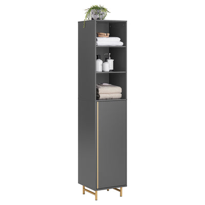 SoBuy BZR130-HG Meuble Colonne de Salle de Bain, Armoire Toilette Haute, Placard avec étagères réglables, et 3 niches Ouverte