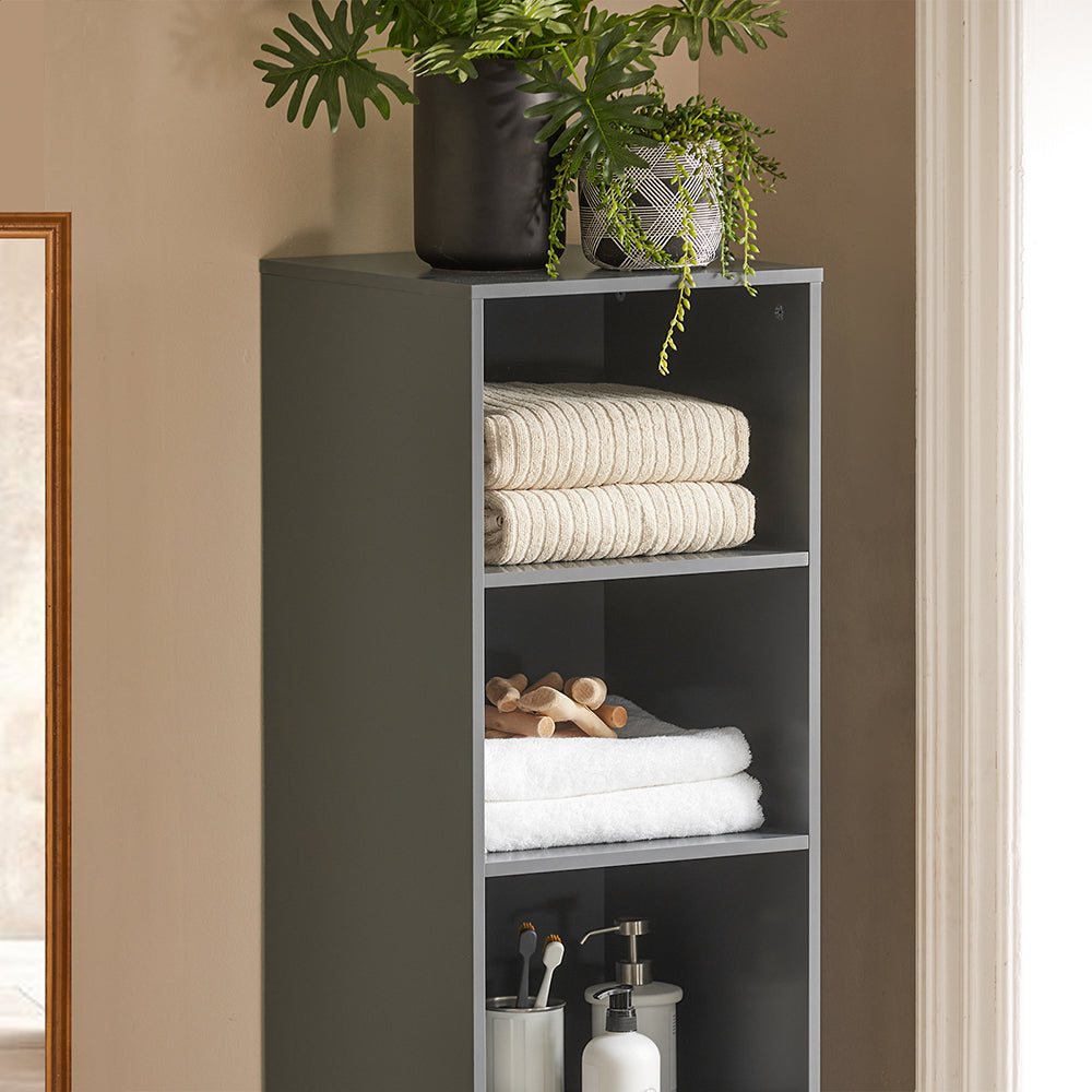SoBuy BZR130-HG Meuble Colonne de Salle de Bain, Armoire Toilette Haute, Placard avec étagères réglables, et 3 niches Ouvertes