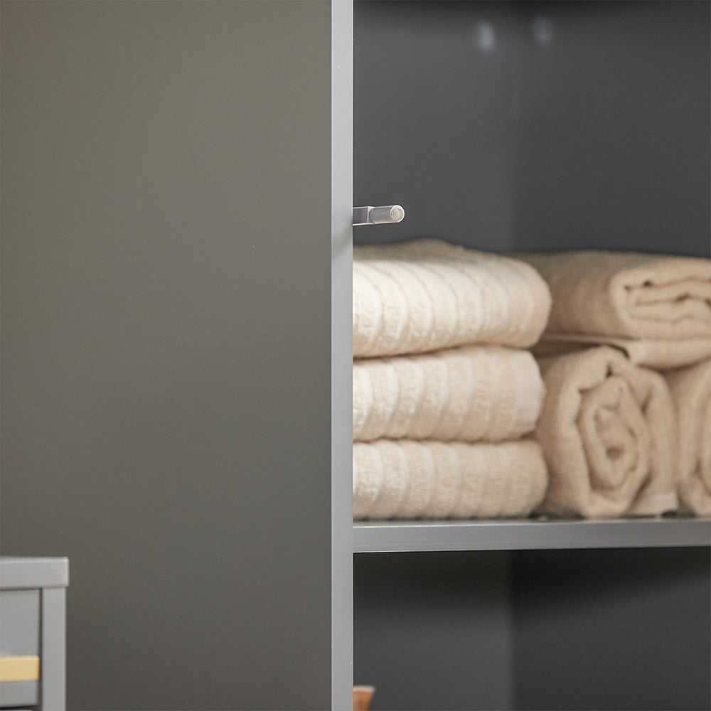 SoBuy BZR130-HG Meuble Colonne de Salle de Bain, Armoire Toilette Haute, Placard avec étagères réglables, et 3 niches Ouvertes