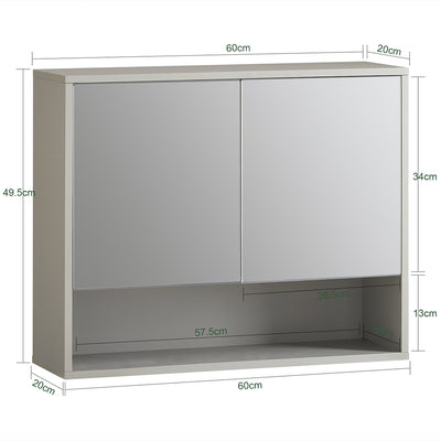 SoBuy BZR134-NG Armoire Murale de Salle de Bain avec Miroir, Meuble de Toilette Suspendue Placard de Rangement